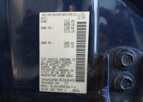 2010 Nissan Maxima 3.5 Sv z USA, uszkodzony, nr VIN 1N4AA5AP8AC826840